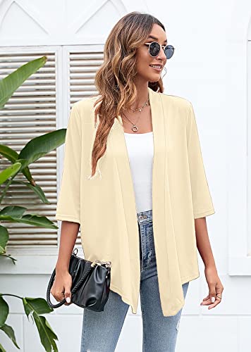 Heymoments Cardigan for Women Beige XX-Large Draped Open-Front 3/4 Sleeve Lightweight Casual Soft Drape Summer Fall Kimonos Cardigans — view 4