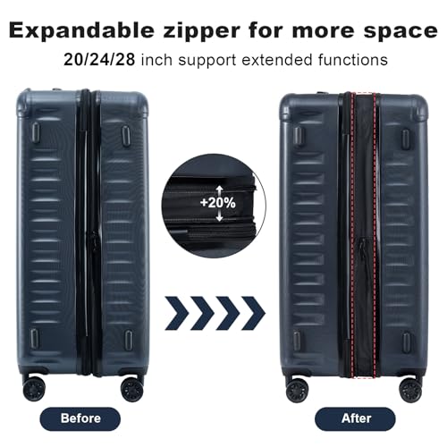 3 Piece Hardshell Luggage Set with Spinner Wheel, Checked Luggage Set with TSA Lock for Men Women Travel, Lightweight, Expandable (20in/24in/28in) (Navy Blue)4