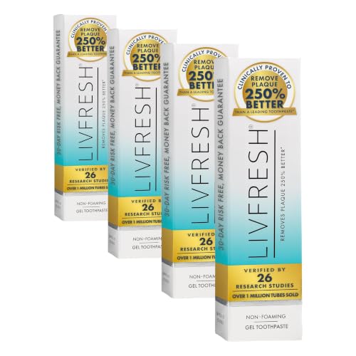 Image of LIVFRESH Toothpaste Gel, Clinically Proven to Remove Plaque 250% Better, Improves Gum Health 190% Better, Prevents & Reduces Tartar, Peppermint (Pack of 4)