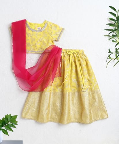 Image of The Magic Wand Lehenga Choli Set with Dupatta for Girls Kids Floral Printed Lace Embelished Chaniya Choli, Perfect for Wedding Occasions & Festivals