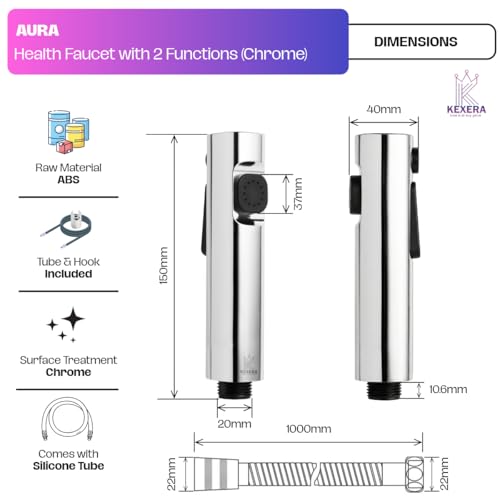 Image of Aura Dual Flow Health Faucet | India's First Silicone Hose with Brass nut | Soft & High Pressure Jet Spray | ABS Rust-Free Toilet Spray (Chrome Finish)