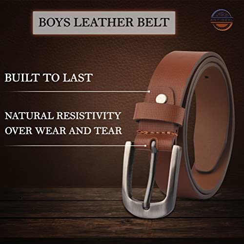 Image of Genuine Leather Belt for Kids, Black /Brown Colour Adjustable Belt with Metal Buckle, Belt for Formal, Casual & Jeans Wear, Waist 20-24-28-30 Inch 3|5|7|9|11 Yrs