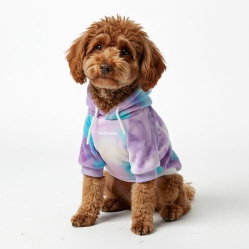 Image of Spark Paws Dog Hoodie - Premium Dog Sweater for Small, Medium, and Large Dogs | Warm Outfits for French Bulldogs, Pitbull, Puppy, Winter Jacket Alternative - 90s Retro Sky Dye - S