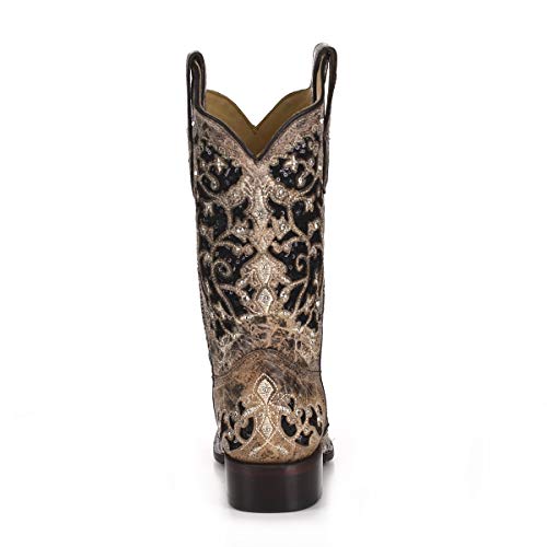 CORRAL A3648 Floral Embroidered Glitter Inlay and Studs Square Toe Boots3