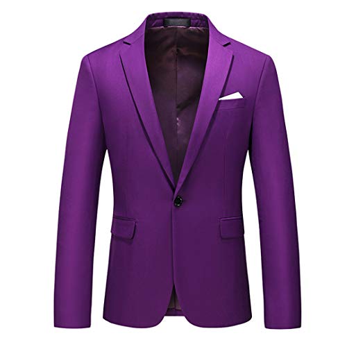 Men Formal Suit Jackets Business Uniform Work Blazer Tops Slim Fit White Wedding Suit for Men Big Size Purple XXL
