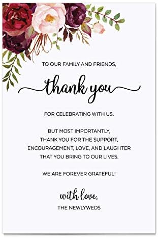 321Done Thank You Placecards for Wedding (Set of 50) Large 4" x 6" Table Place Setting Cards - Made in USA - Watercolor Red Roses Floral on White