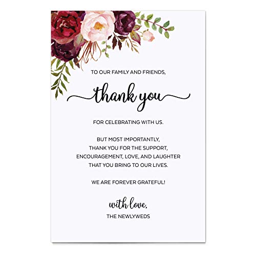 321Done Thank You Placecards For Wedding (Set Of 50) Large 4" X 6" Table Place Setting Cards - Made In Usa - Watercolor Red Roses Floral On White #TOP2