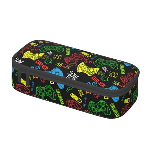 Image of Colorful Video Game Controller Large Pencil Case With Zipper Compartments Stationery Pencil Bag For Kids Teens Students School Supplies