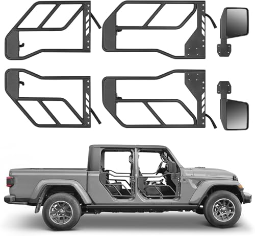 Dithoko Tube Doors with Side View Mirrors Compatible with 2018-2024 Jeep Wrangler JL 4 Door & 2020-2024 Gladiator JT 4 Doors, Off-Road Steel Trail Door Kit with Quick Release Latch for Adventure