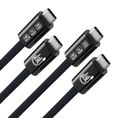 Image of 2Pack Thunderbolt 5 Cable 3.3FT Support 80Gbps Data Sync, 240W Charging and 16K /8K Monitor or Triple 4k Displays for Apple MacBook Pro, Thunderbolt 4 /3 or Most USB C Devices