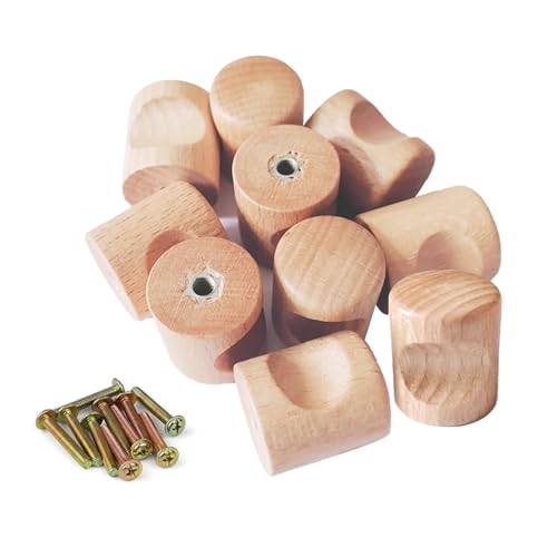 VZU 10 Stück Möbelknöpfe Holz, Natürliche Schrankgriffe Holz, Schubladengriffe, Holzgriffe für Schränke, Schrankknöpfe mit 10 Schrauben, Vintage Konische Holzknöpfe für Kommode, Buchenholz