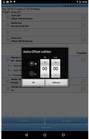 Screenshot of the Müller Save'n Carry app showing Astro-Offset selection