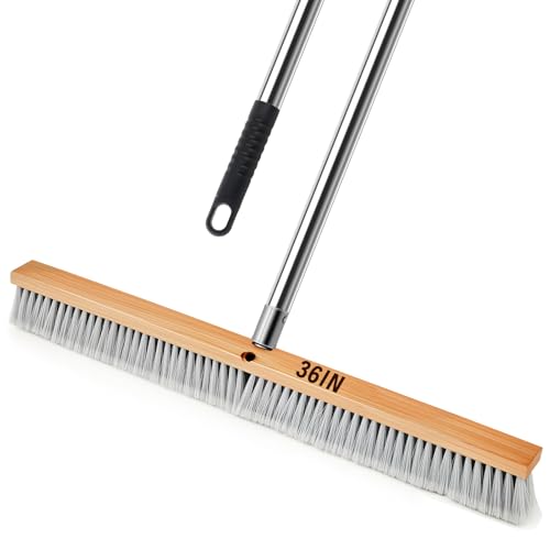 Maxdot 36 Push Broom with Stainless Steel Telescopic Handle Polypropylene Bristles Heavy Duty Push Large Broom with Handle for Smooth-Surface Home and Garage Sweeping