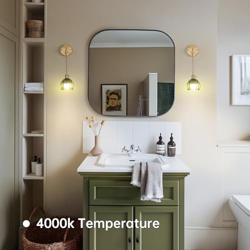 Image of Shenmoyl Battery Operated Wall Sconce with Green Tulip Shade Pattern Glass Adjustable Chain Retro Gold Wall Mounted Light, Modern Wall Lamp Fixtures Decor for Bedside Bedroom Indoor Doorway
