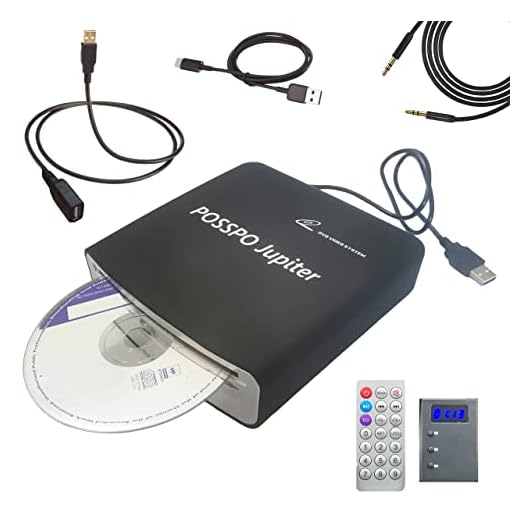 POSSPO Jupiter CD DVD Player for Car with USB Port AUX Port, Portable External CD Player That Plugs into Car Laptop Desktop TV Mac Computer, Plug & Play –Upgraded with Extra USB Extension Cable