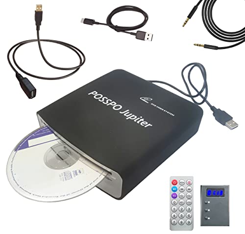 POSSPO Jupiter USB CD Player for Car Auto, Portable External CD DVD Player, USB Plug & Play (No Decoder Needed), AUX Uses Decoder for Louder Clearer Sound, Anti-Skip, Seamless Track Playback, Resume by POSSPO - Used condition - US$101.38