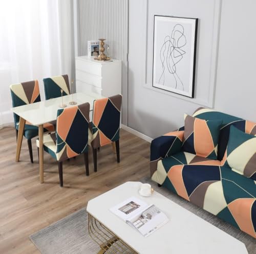 Image of HK Printed 5 Seater Sofa Cover Big Elasticity Cover Stretch Universal Sofa Slipcover 5 Seater (3 Seater Size 185-230cm and 1 Seater Size 90-145cm)
