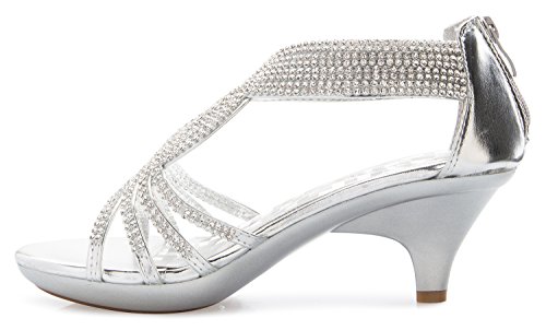 OLIVIA K Women's Open Toe Strappy Rhinestone Dress Sandal Low Heel Wedding Shoes