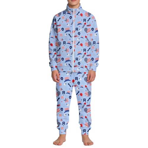Image of Kids Two-Piece Classic Zippered Sports Jacket Set Sweatpants Jogging Teenager Sportswear Set