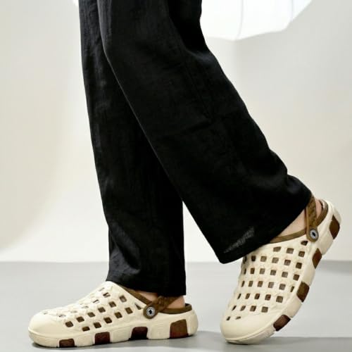 Image of Inklenzo Men's Sandals Clogs Mules for Men & Boys - Cream Comfortable, Extra Soft, Lightweight, Non-Slip, Waterproof, Adjustable Back Strap, Stylish, Classic, Casual, Everyday Mules