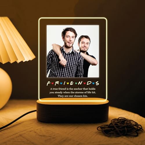 Image of Giftplease Customized LED Light Photo Frame for Friends | Personalized Lamp with Friendship Quote | Best Friend Gift for Birthday, Farewell, Friendship Day | Tabletop Frame 6x7.25 Inch FR 01