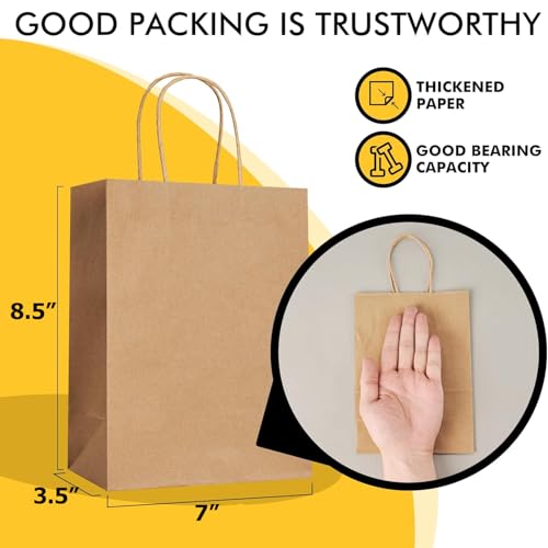 Image of Aakriti Craft Paper Bags, Rakhi Gift Bags with Handles, Small Craft Shopping Bags in Bulk for Boutiques, Small Business, Retail Stores, Gifts & Merchandise (BROWN-25PCS, Mini: 8.5 inch x 7 inch x 3.5 Inches)