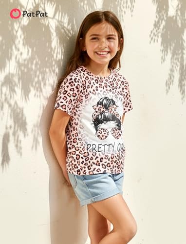 Image of PATPAT Girls Crewneck Short Sleeve Graphic Tees Animal Print Shirts Cute Summer Outfits 5-12 Years