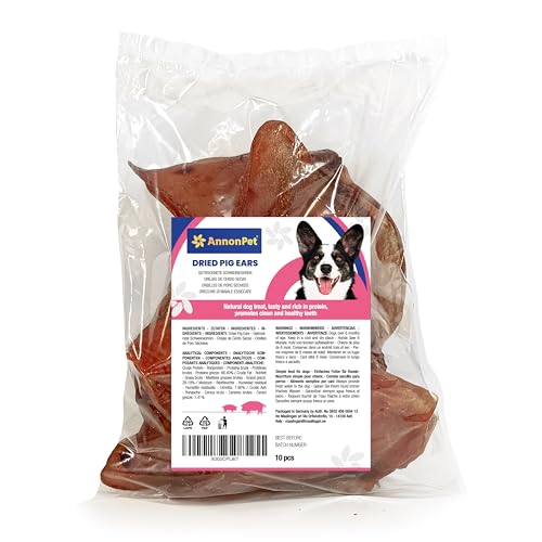 AnnonPet® Orecchie di Maiale Essiccate per Cani – 10 Pezzi Naturali – Snack Masticativo Naturale e Gustoso – Ricco di Proteine – Senza Additivi – Ideali per Tutte le Taglie