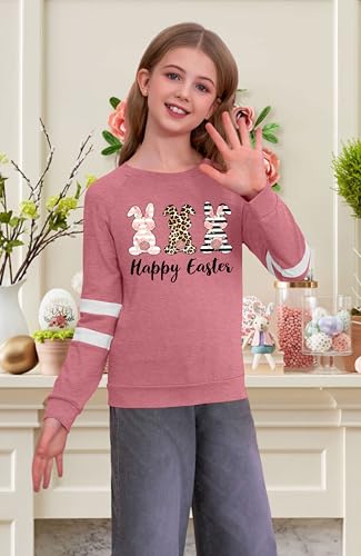 Image of Ithalt Kids Easter Shirts for Girls Cute Bunny Graphic Tshirt Easter Long Sleeve Tops 5-14y