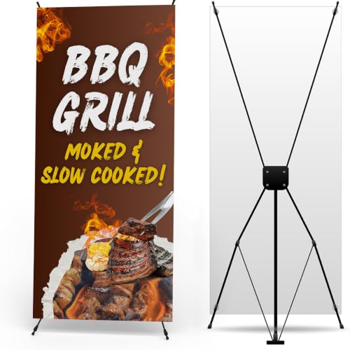 DreamController Food X-Stand Banner by DC | 30"x65" Adjustable Tripod Display | BBQ Grill Smoked Slow Cooked Vertical Banner for Trade Shows & Events | Cross Stand Included | Made in USA