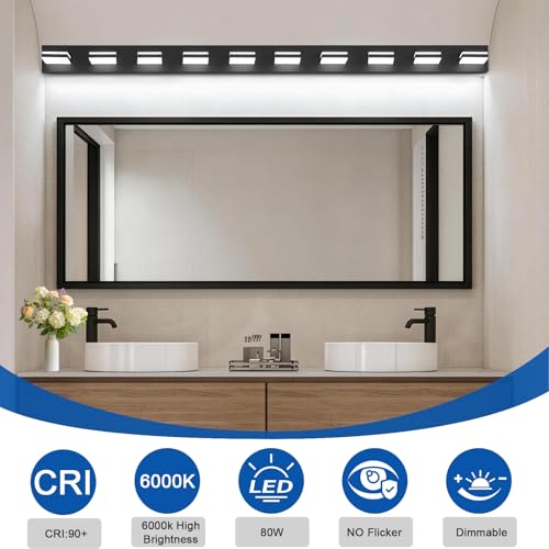 Image of IZORRO LED Modern Bathroom Lights Fixtures(10-Light,Dimmable),Matte Black Acrylic Wall Lighting,Vanity Lights for Bathroom Over Mirror - 6000k 46In （No Assembly Required）