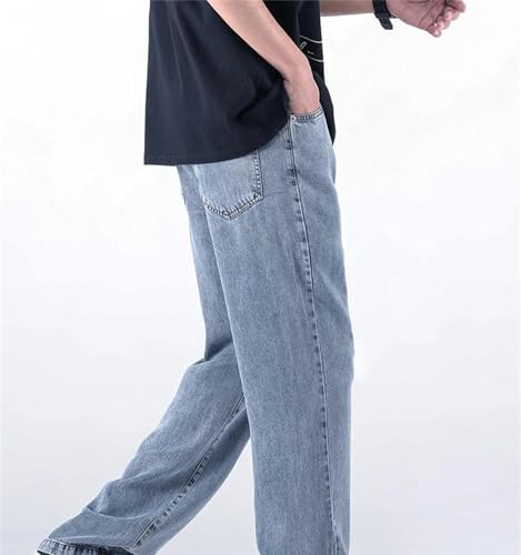 Men's Summer Jeans Thin Soft Denim Pants Loose Straight Casual Trousers Elastic Waist Comfortable Clothing2