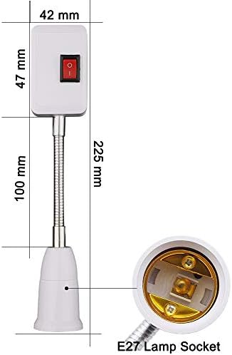 Plug in Bulb Holder with Switch E27 ES, 360° Flexible Extension Kitchen Lamp Socket with Screw, Plug in Wall Lights Bulb Socket Adapter for Table Lamp, Bedroom (UK Plug 1 Pack)
