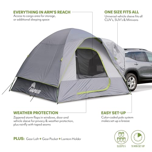 Napier Backroadz SUV Tent | 10' x 10' Vehicle Camping Tent | Fits All CUVs, SUVs, and Minivans​ | Sleeps 5 | Spacious, Durable, Easy Set-up | Gray/Green | Model 19100 image 4