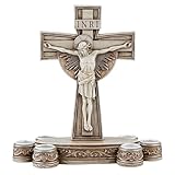 Needzo Crucifix Lenten Candleholder, Religious Home Decor, Resin Christ Statue, Holds Six Candles, Lent Candle Pack Not Included, 8” W x 8.25” H x 3.75” D