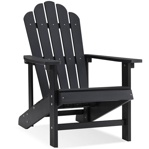 Image of Psilvam Classic Adirondack Chair, Standard-Sized Poly Lumber Fire Pit Chair, 350Lbs Support Weather Resistant Patio Chairs for Garden, Party, Beach(Black)