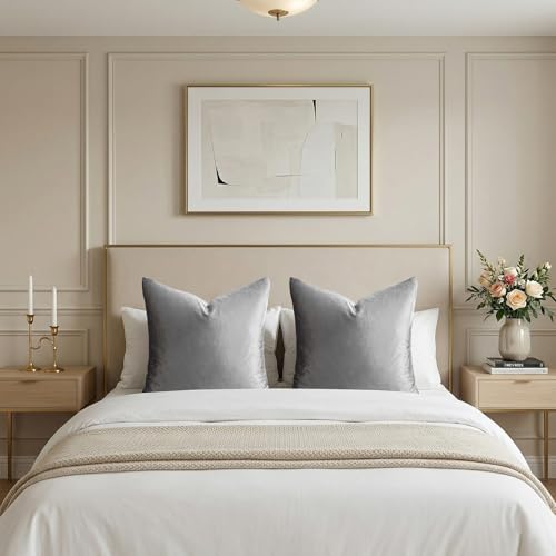 Image of GIGIZAZA Decorative Throw Pillow Covers 24 x 24,Sofa Cushion Grey Pillow Covers,Velvet Pillow Square Cushion Covers (Deep Grey, 24 x 24- Set of 2)