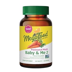 MegaFood Baby & Me 2 Postnatal Vitamins for Women Breastfeeding with Folate (Folic Acid Natural Form), Choline, Iodine, Vitamin D, Moringa Leaf and More – 120 Tabs (60 Servings)