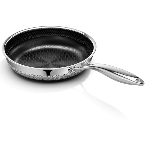 Image of Innerwell 8 Inch Non Stick Pans, Titanium Ceramic Tri-Ply Stainless Steel Skillet Frying Pan Small Hybrid Nonstick Cooking Pan No Toxic Egg Frying Pan, Induction Compatible, PFAS/PFOA/PTFE Free