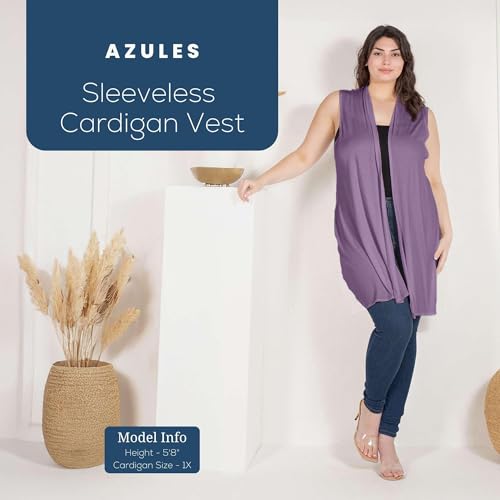 Image of Azules Sleeveless Long Cardigan for Women with Pockets - Lightweight Open Front, Flowy Dressy Layer for Work or Casual Wear