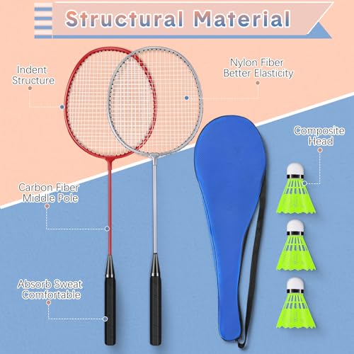 Image of 12 Pack Badminton Rackets Set Including Badminton Racquets, Nylon Shuttlecocks and Carry Bag for Outdoor Backyard Games Beginners