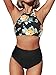 Seaselfie Black Retro High-waisted Halter Padded Bathing Suit with Rose Printing