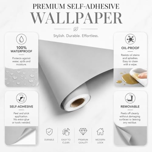 Image of HOME13 Light Gray Wallpaper Matte Light Gray Contact Paper Decorative Peel and Stick Wallpaper for Cabinet Table Door Waterproof Vinyl Self Adhesive (24inches by 72inches, Light Grey Matte Wallpaper)