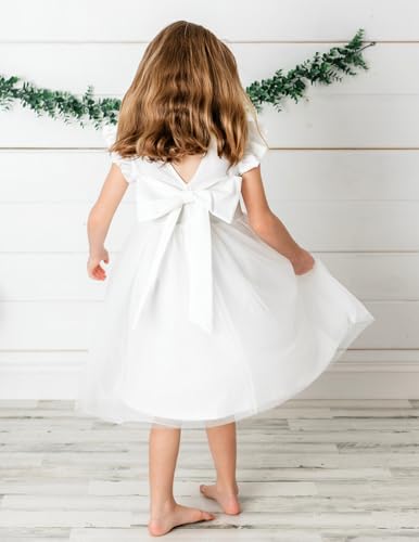 Arshiner Toddler Flower Girl Dresses Wedding Formal Party Fancy First Communion Baptism Tulle Dress White 6-7 Years
