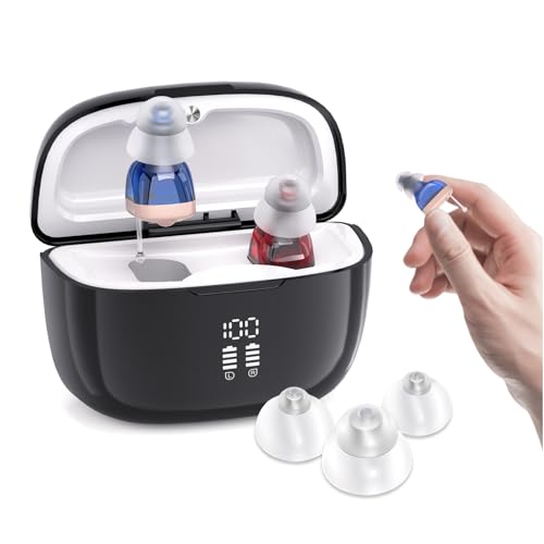HIBRIQ Sound-Gerät für Senioren 36 Std. Akku & Ladecase Ein-Knopf-Bedienung (8 Stufen/4 Modi) Rauschunterdrückung Diskret & Komfortabel
