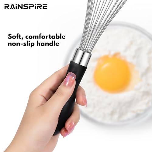 Rainspire 12-Inch Wire Whisk Stainless Steel, Balloon Whisks for Cooking, Wisk Wisking Tool With Soft Silicone Handle, Thick Durable Whisker for Blending, Beating, Whisking, Stirring, Black - Thumbnail 4