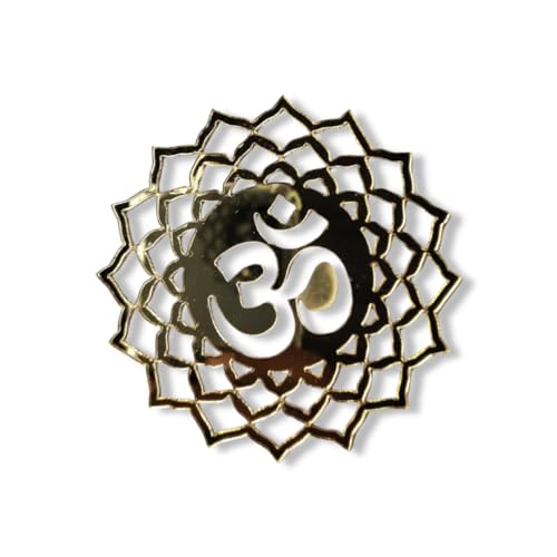 Image of The Decor Shop Golden Acrylic Hindu Wall Decor Stickers Set of 8 | Shubh Labh, Om, Swastik, Ganesha, Shri & Charan Paduka | Self-Adhesive Mirror Finish Wall Art for Mandir, Room & Diwali Decoration