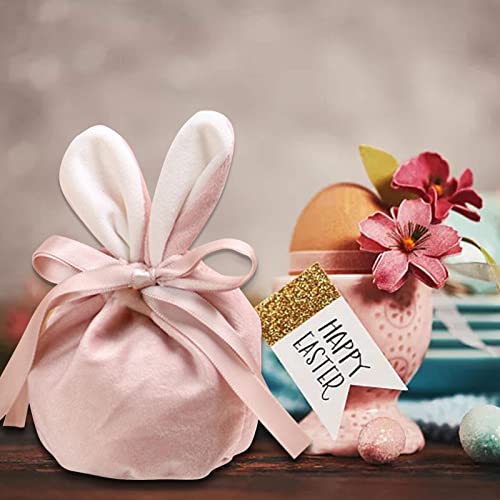 Moslate Paashaas zakken - 5 stuks konijn oor fluwelen geschenkzakje, paaskoekjes snoepzakken verpakking zakken, cartoon trekkoordzakken kleine zakjes, voor paaseieren, snoep, kleine voorwerpen - Image 8