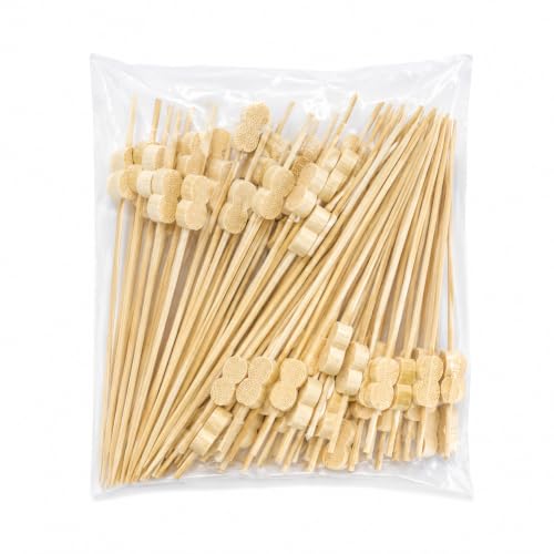 Image of Somani Decorative Bamboo Cocktail Picks Natural Double Disc | Bamboo Grain Topper Food Picks for Appetizers, Drinks & Garnish | Cafe, Lounge, Bakery, Catering & Home Entertaining | Pack of 100