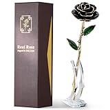 ECO SPACE 24K Gold Dipped Real Rose – Handcrafted, Bold, One of a Kind – Romantic Gift for Her – Ideal for Birthday, Anniversary, Mother’s Day, Valentine’s (Black)
